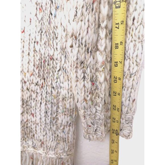 Sage & Flower Cardigan Sweater Sz L XL BEIGE Cableknit Fringes Bohemian Coastal - Picture 12 of 16